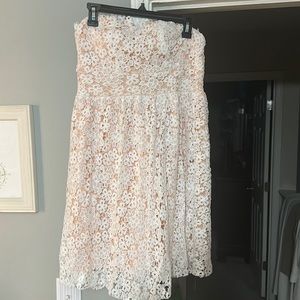 Strapless white lace dress